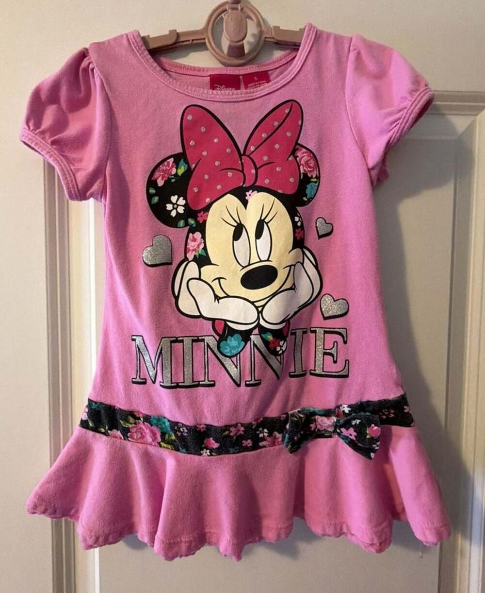 Disney Minnie Mouse Pink Peplum T-Shirt Dress Size 5